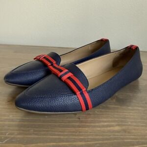 Talbots Womens 7M Navy Blue Leather Pointy Toe Francesca Slip On Flats Loafers